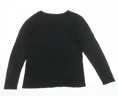 Damart Women’s Black Sequin V-Neck Acrylic Pullover Jumper Size S
