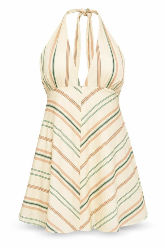 Zara Women Beige Striped Halter Midi Dress Size 18 Summer Boho