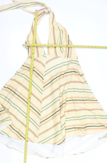 Zara Women Beige Striped Halter Midi Dress Size 18 Summer Boho