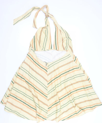 Zara Women Beige Striped Halter Midi Dress Size 18 Summer Boho