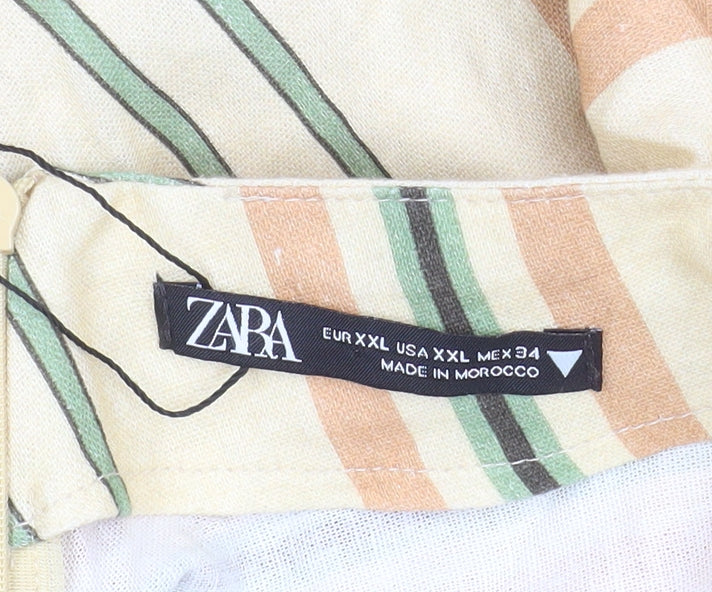 Zara Women Beige Striped Halter Midi Dress Size 18 Summer Boho