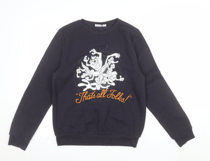 Looney Tunes Womens Black XS Pullover Sweatshirt Taz Graphic