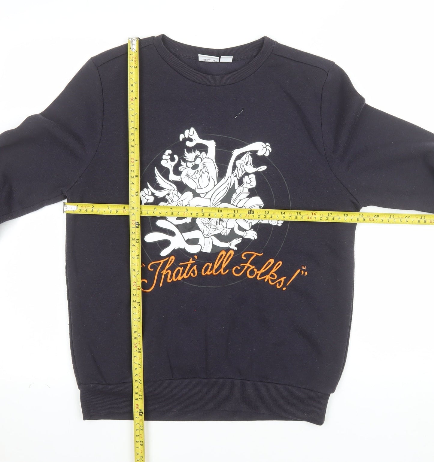 Looney Tunes Womens Black XS Pullover Sweatshirt Taz Graphic