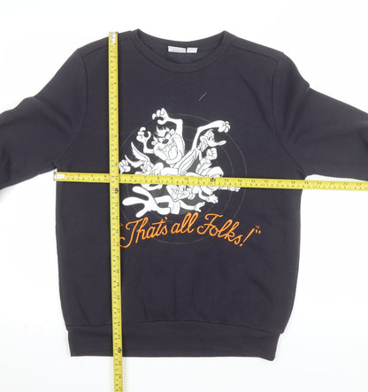 Looney Tunes Womens Black XS Pullover Sweatshirt Taz Graphic