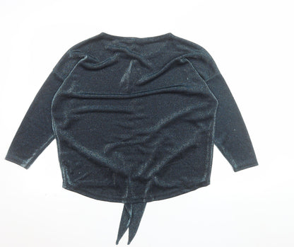 Principles Women’s Black Glitter Tie Front 3/4 Sleeve Tunic Blouse Size 14