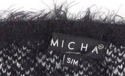 Micha Women’s Black Animal Print Fluffy Knit Jumper S Round Neck