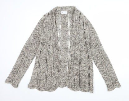 BHS Women Beige Open Knit Long Sleeve Cardigan M