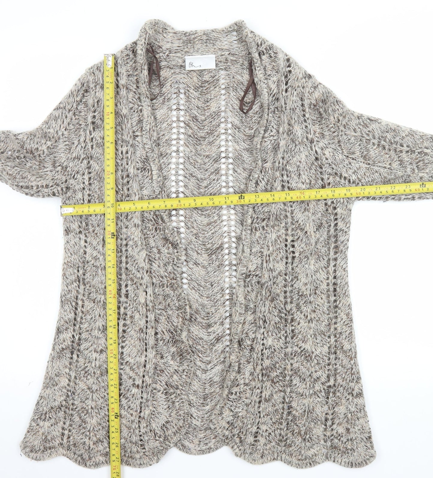 BHS Women Beige Open Knit Long Sleeve Cardigan M