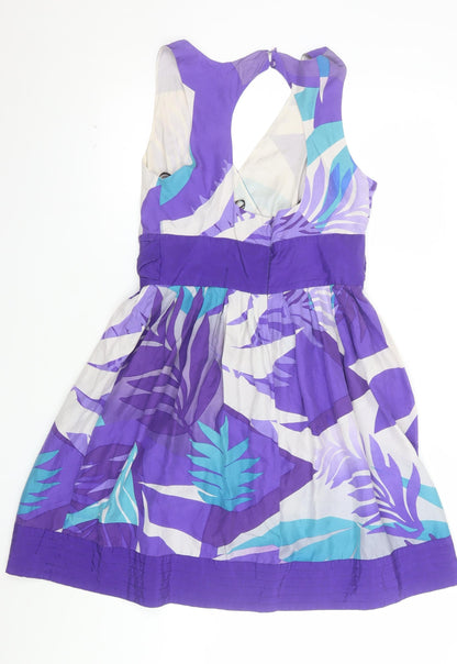 Warehouse Women's Multicoloured Silk Fit & Flare Dress Size 12