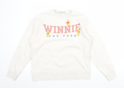 Disney Women Beige Winnie The Pooh Sweatshirt Size 8 Regular Fit