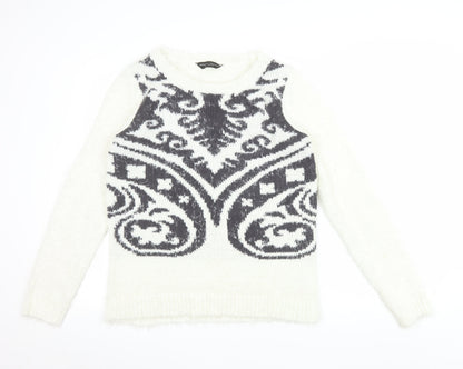 Dorothy Perkins Women’s White Geometric Knit Jumper Size 16