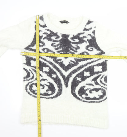 Dorothy Perkins Women’s White Geometric Knit Jumper Size 16