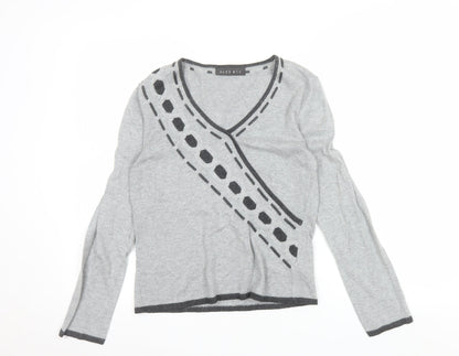 Alex & Co. Womens Grey V-Neck Geometric Knit Jumper Size 12