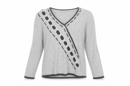 Alex & Co. Womens Grey V-Neck Geometric Knit Jumper Size 12