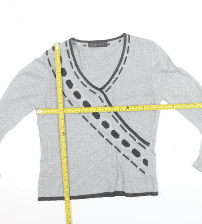 Alex & Co. Womens Grey V-Neck Geometric Knit Jumper Size 12