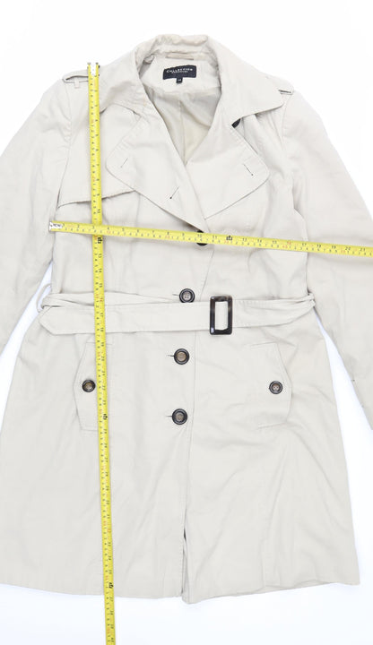 Debenhams Women Beige Long Trench Coat Belted Size 14 Classic Style