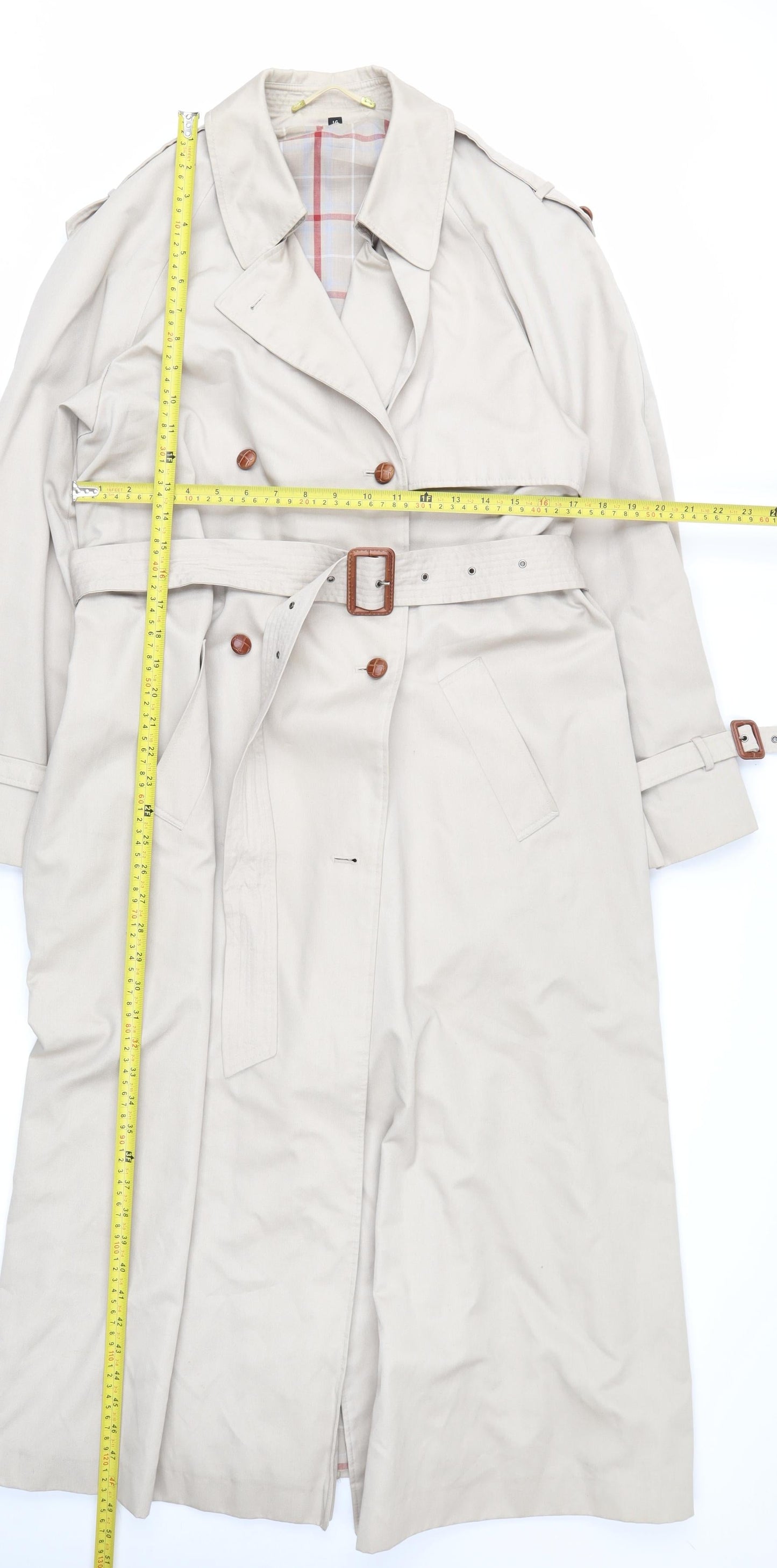 House of Fraser Women’s Beige Trench Coat Size 14 Belted Long Classic Style