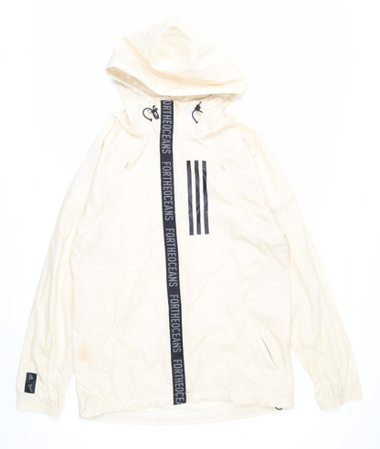 Adidas Men’s Ivory Hooded Windbreaker Jacket S Lightweight Sports