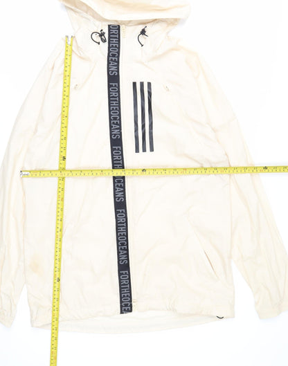 Adidas Men’s Ivory Hooded Windbreaker Jacket S Lightweight Sports