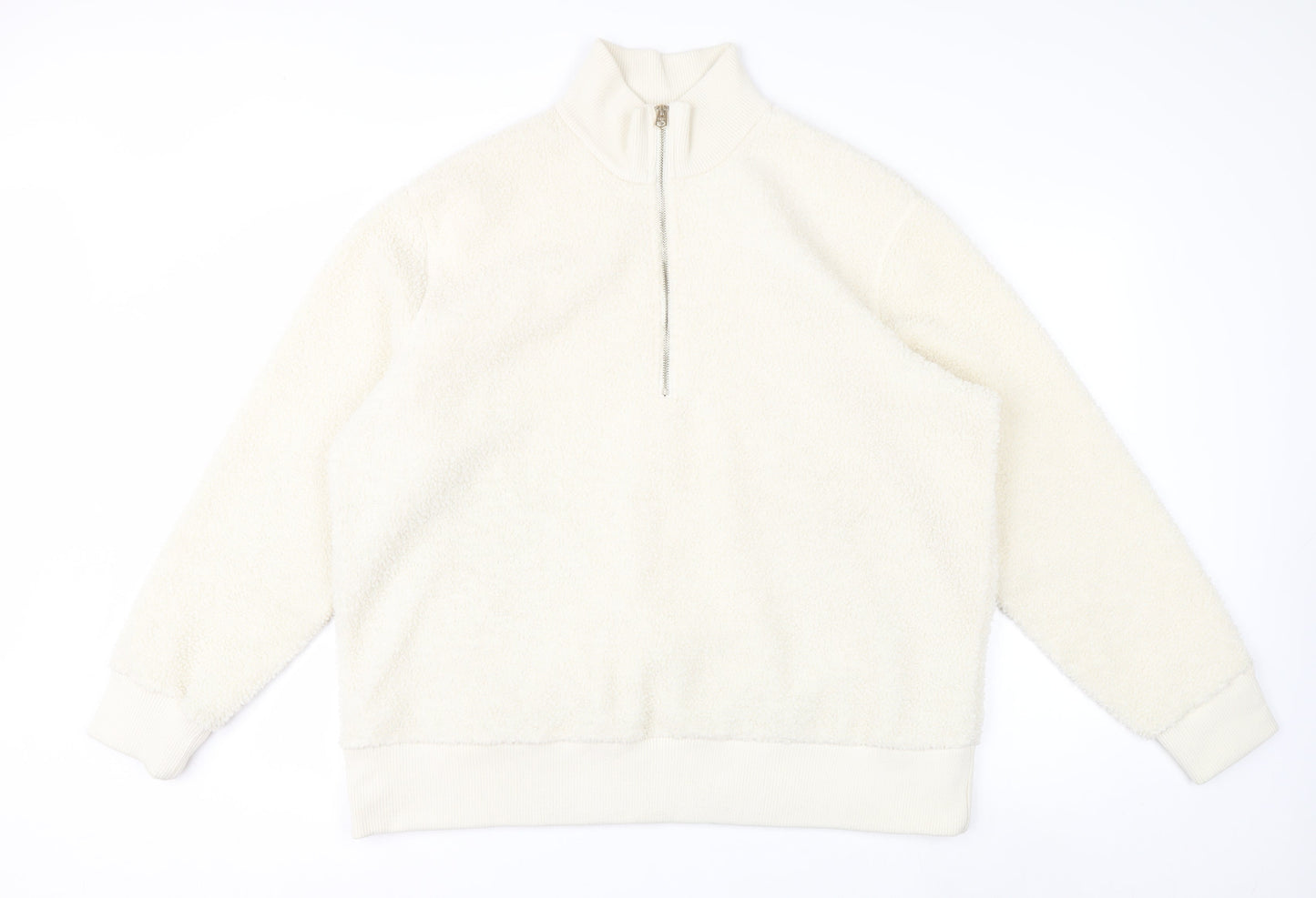Next Women Ivory Fleece 1/4 Zip Sweatshirt XL Polyester