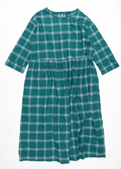 Burgs Women's Green Check A-Line Midi Dress Size 10