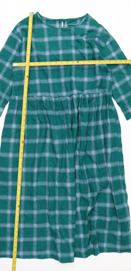 Burgs Women's Green Check A-Line Midi Dress Size 10