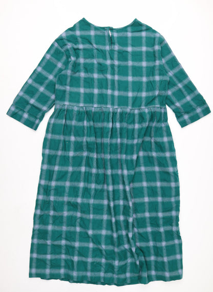 Burgs Women's Green Check A-Line Midi Dress Size 10