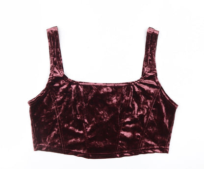 Beyond Retro Women’s Purple Velvet Cropped Tank Top L Zip Back Handmade