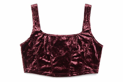 Vintage Women’s Purple Velvet Cropped Tank Top L Zip Back Handmade