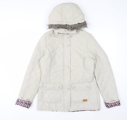 Trespass Women Beige Quilted Hooded Mid-Length Jacket UK 10