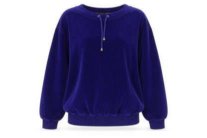 Front view of Lizsport Women's Purple Velour Pullover Sweatshirt Medium