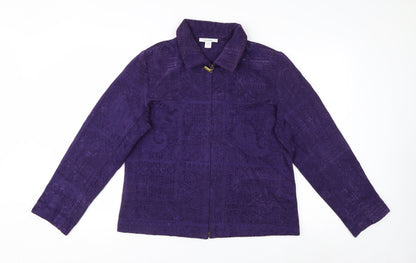 Dressbarn Women's Purple Zip Front Classic Jacket Size M Polyester Blend