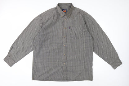 Dickies Men's Grey Check Long Sleeve Button-Up Shirt XL Classic Fit