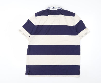 Howick Men's Blue & Beige Rugby Polo Shirt XL Cotton Classic Fit
