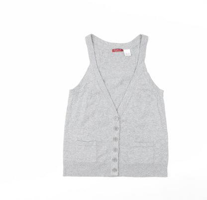Edeis La Redoute Women's Grey Cotton V-Neck Sleeveless Vest Size 12