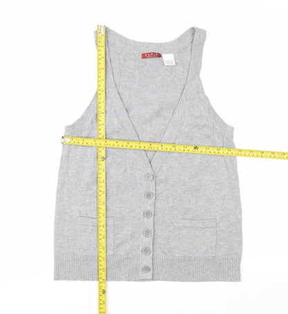 Edeis La Redoute Women's Grey Cotton V-Neck Sleeveless Vest Size 12