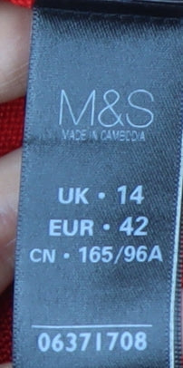 Marks and Spencer Women Red Short Sleeve Open Knit Cardigan Size 14