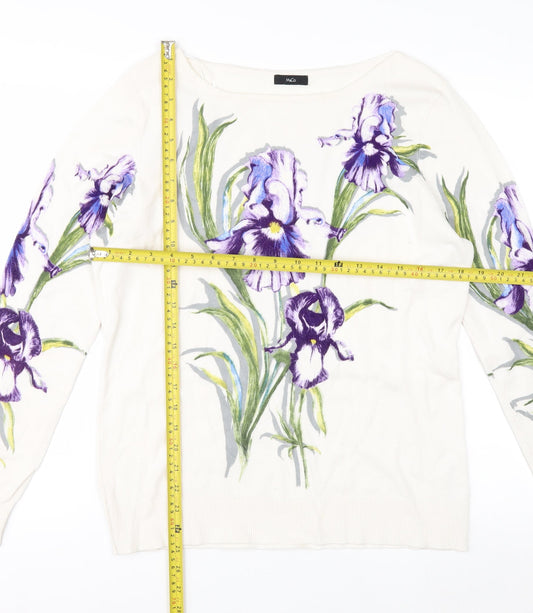 M&Co Women’s Ivory Floral Long Sleeve Pullover Jumper Size 16