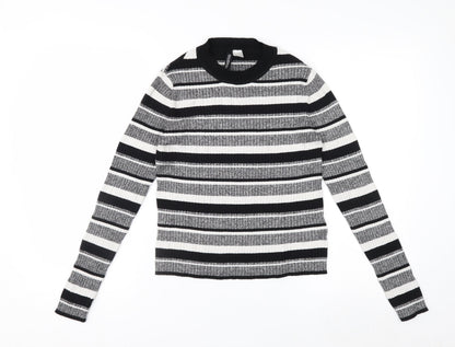 H&M Women’s Black & White Striped Long Sleeve Knit Top Size M