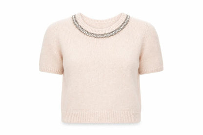 Dorothy Perkins Women Ivory Beaded Crew Neck Short Sleeve Jumper Size 14