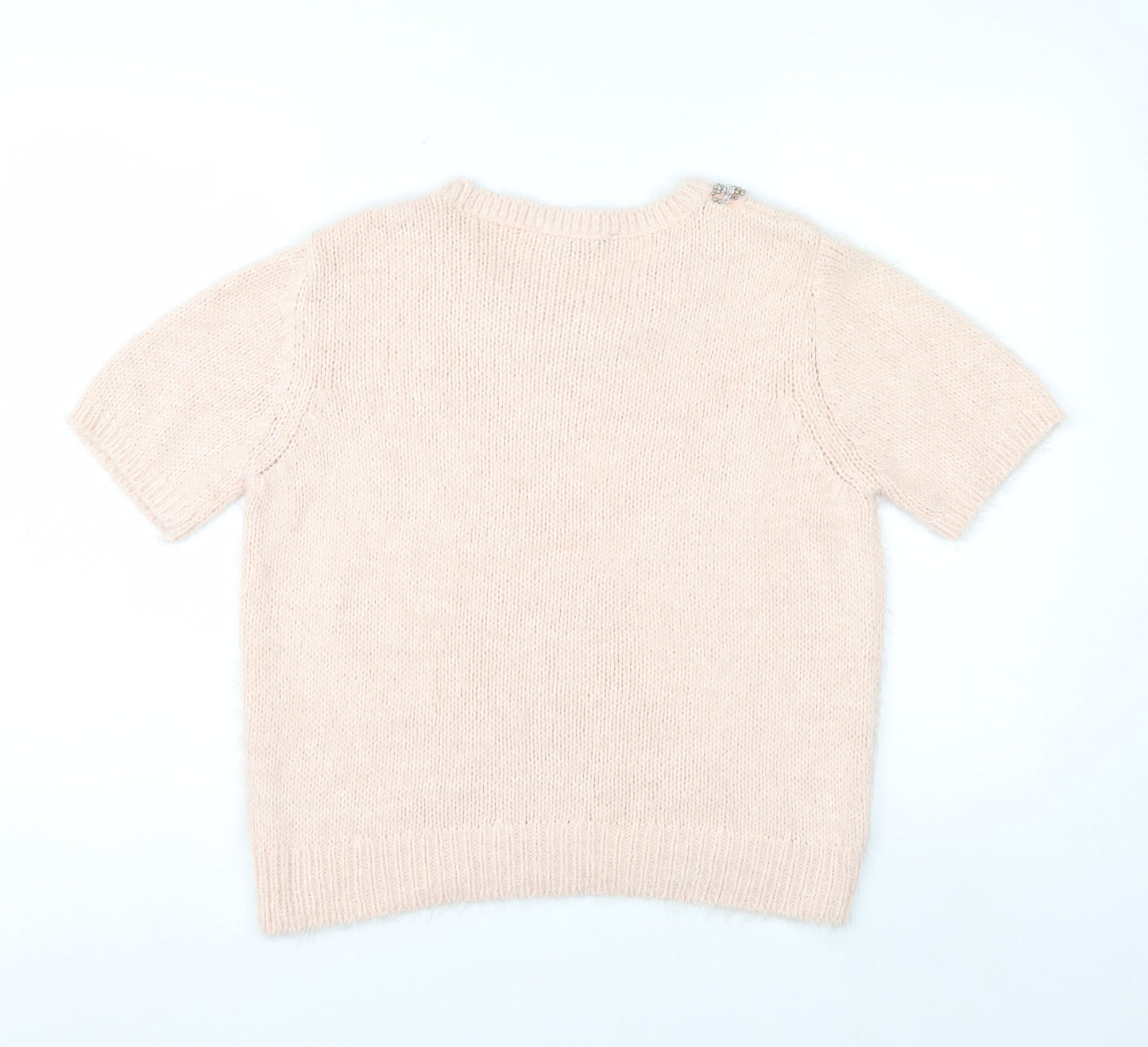 Dorothy Perkins Women Ivory Beaded Crew Neck Short Sleeve Jumper Size 14