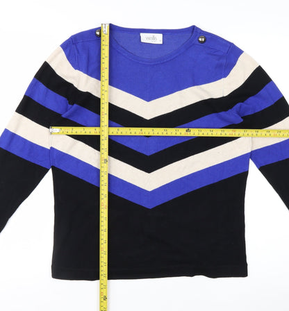 Wallis Women Blue Striped Long Sleeve Pullover Jumper Size 12