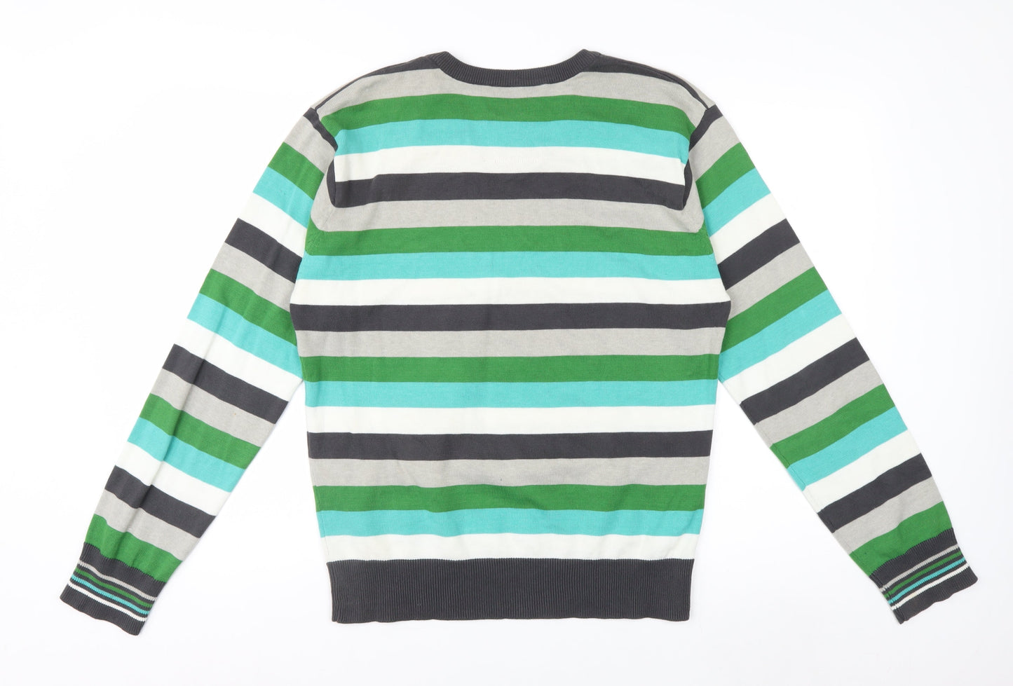 Petroleum Men's Multicoloured L V-Neck Cotton Striped Jumper