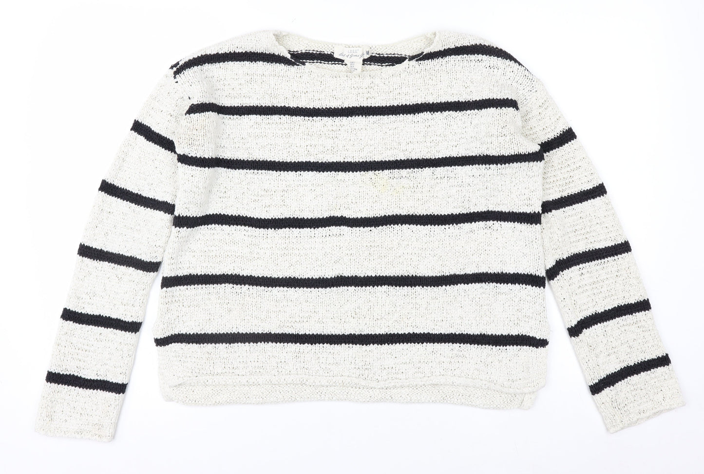 L.O.G.G. Womens White Striped Cotton Knit Jumper Size S