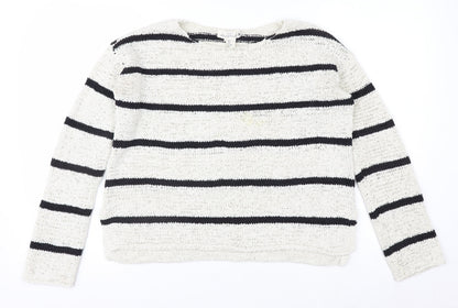 L.O.G.G. Womens White Striped Cotton Knit Jumper Size S