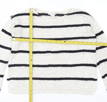 L.O.G.G. Womens White Striped Cotton Knit Jumper Size S