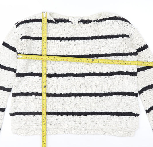L.O.G.G. Womens White Striped Cotton Knit Jumper Size S