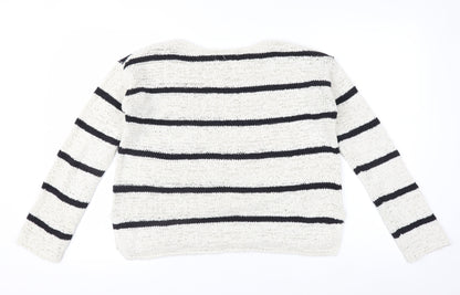 L.O.G.G. Womens White Striped Cotton Knit Jumper Size S