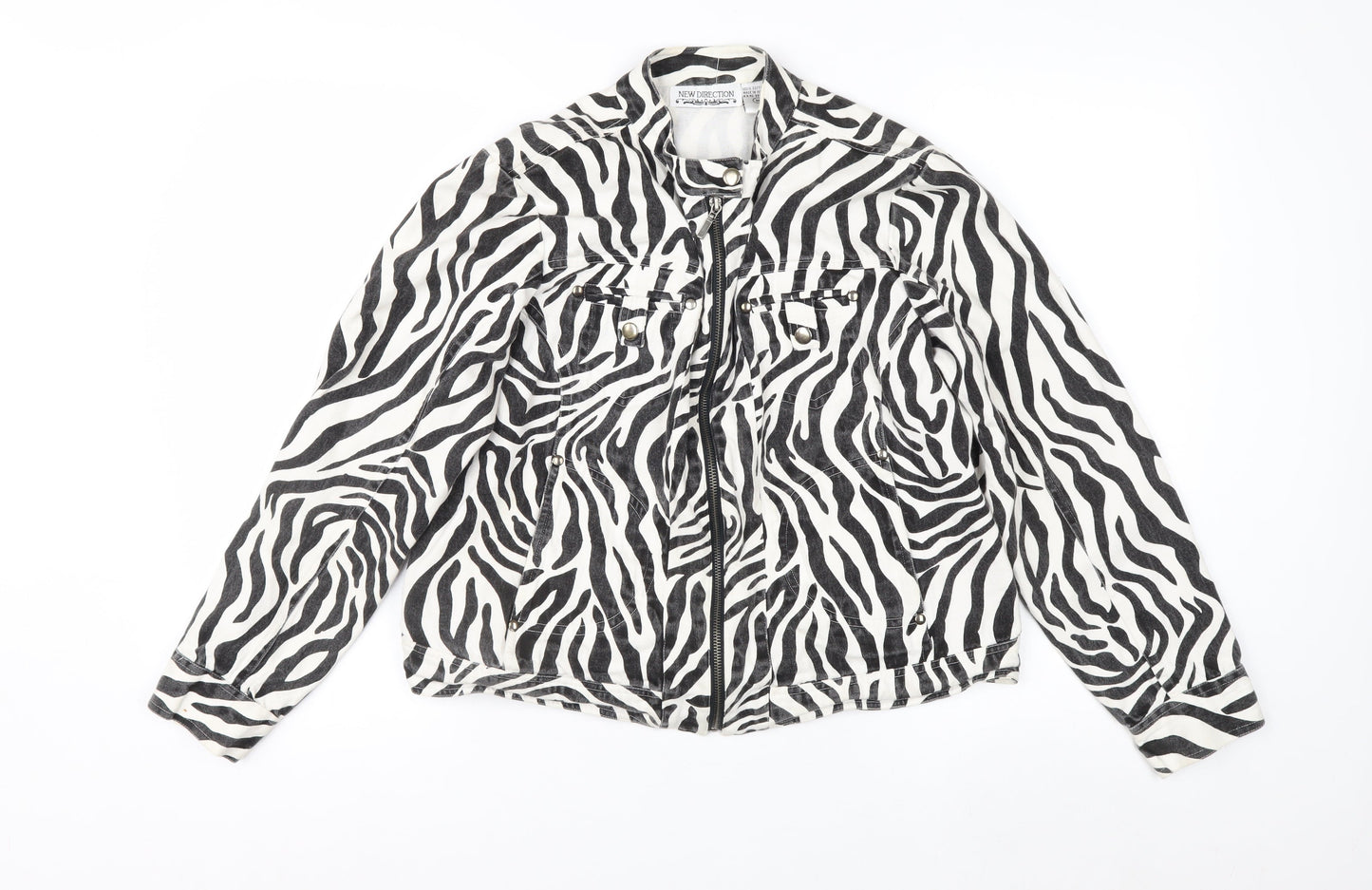 New Direction Women's Zebra Print Cotton Biker Jacket M