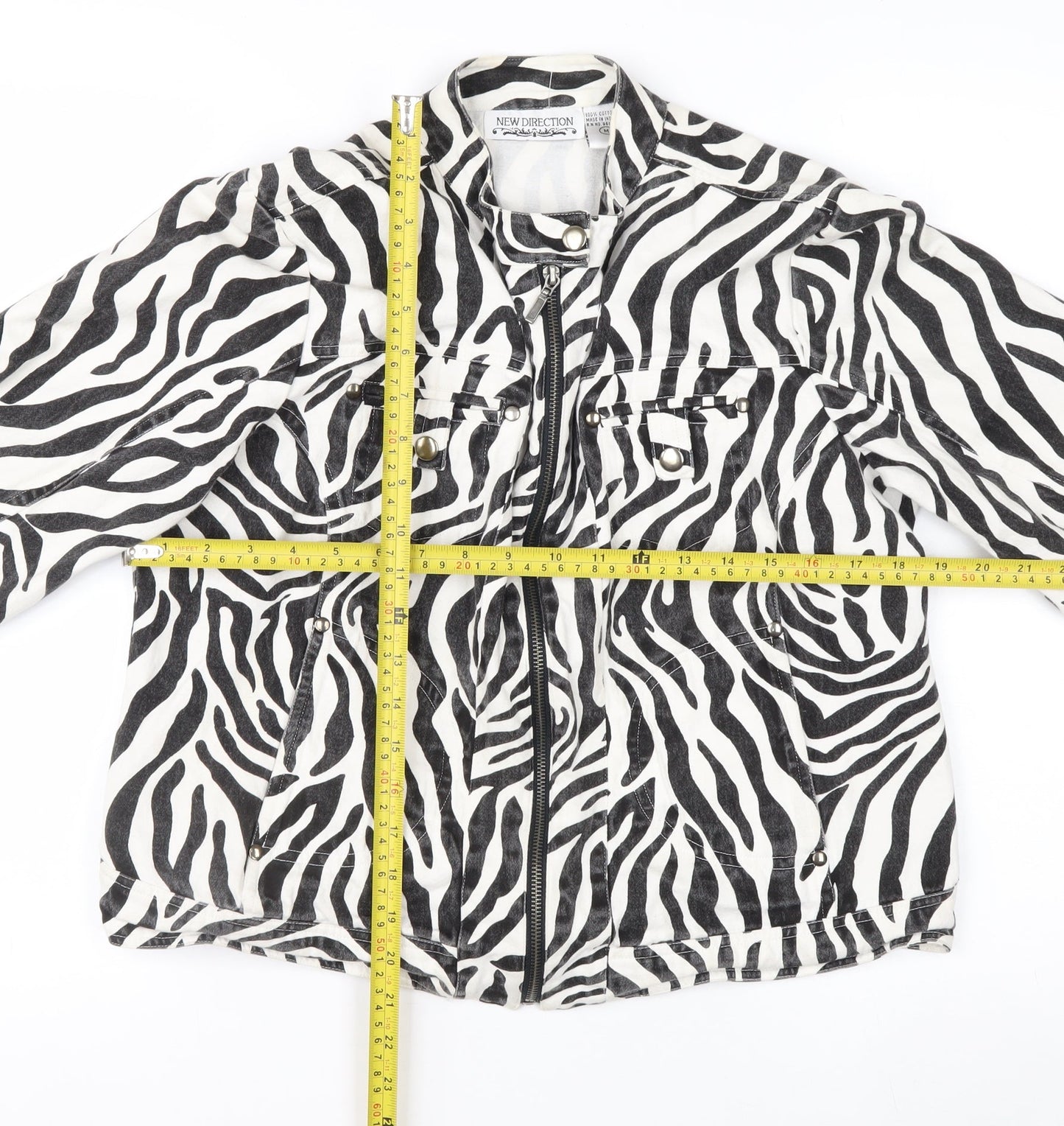 New Direction Women's Zebra Print Cotton Biker Jacket M